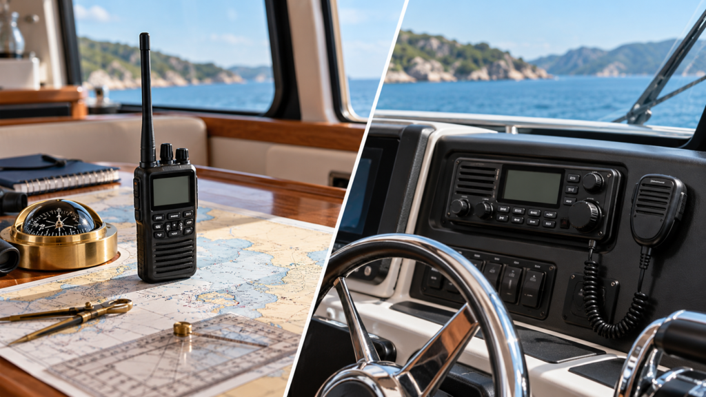 Radios VHF Icom portátiles y fijas para uso marino